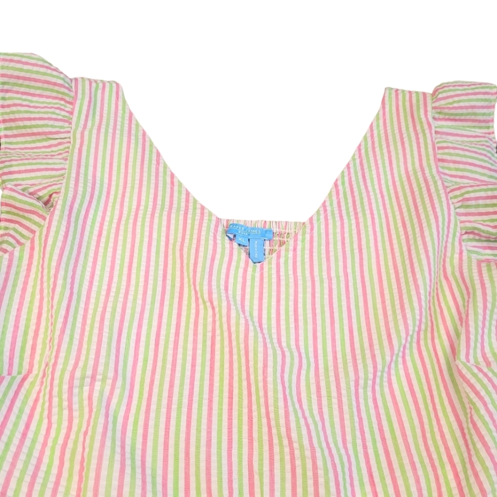 Draper James Flutter Sleeve White Green Pink Striped V-Neck Peplum Top NEW XL - Picture 9 of 16